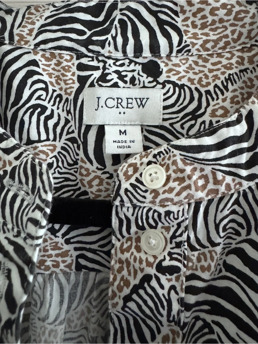 J. Crew Black and White Animal-Print Long-Sleeve Mini Dress